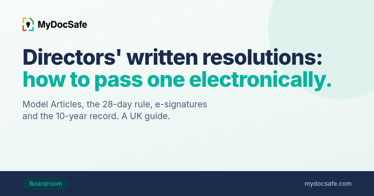 Directors' written resolutions: how to pass one electronically. A UK guide from MyDocSafe.