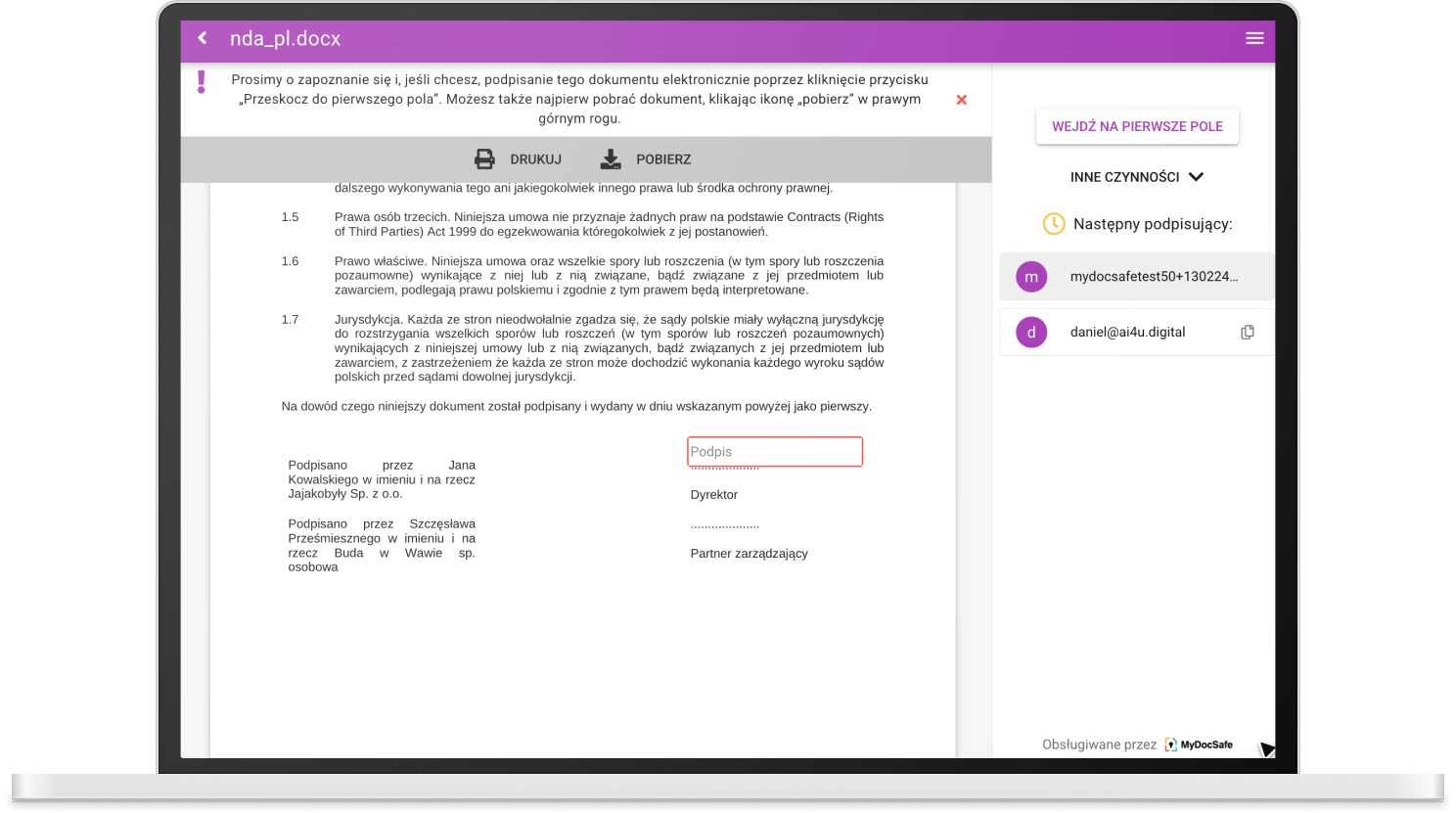 Oprogramowanie do podpisu elektronicznego – okno dodawania podpisu