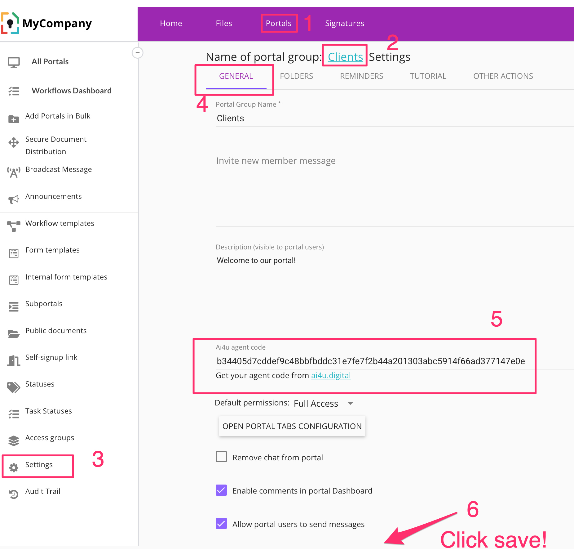 Gdzie wpisać kod agenta AI4U w MyDocSafe
