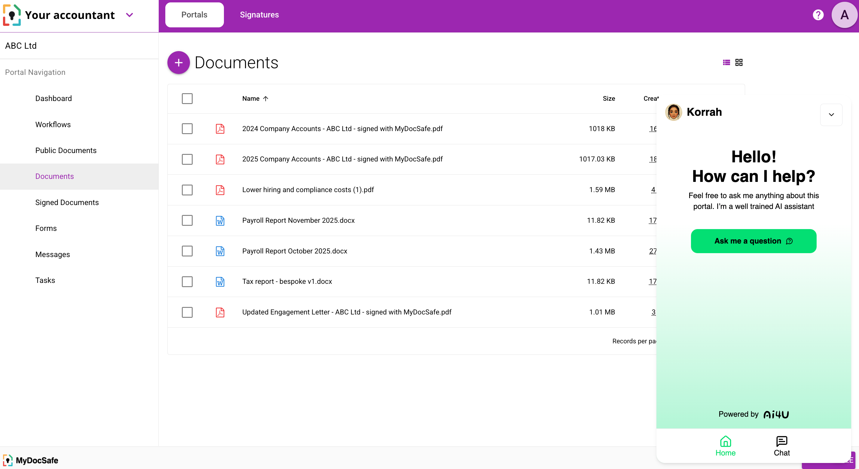 Portale MyDocSafe z wbudowanym Korrah - naszym asystentem AI