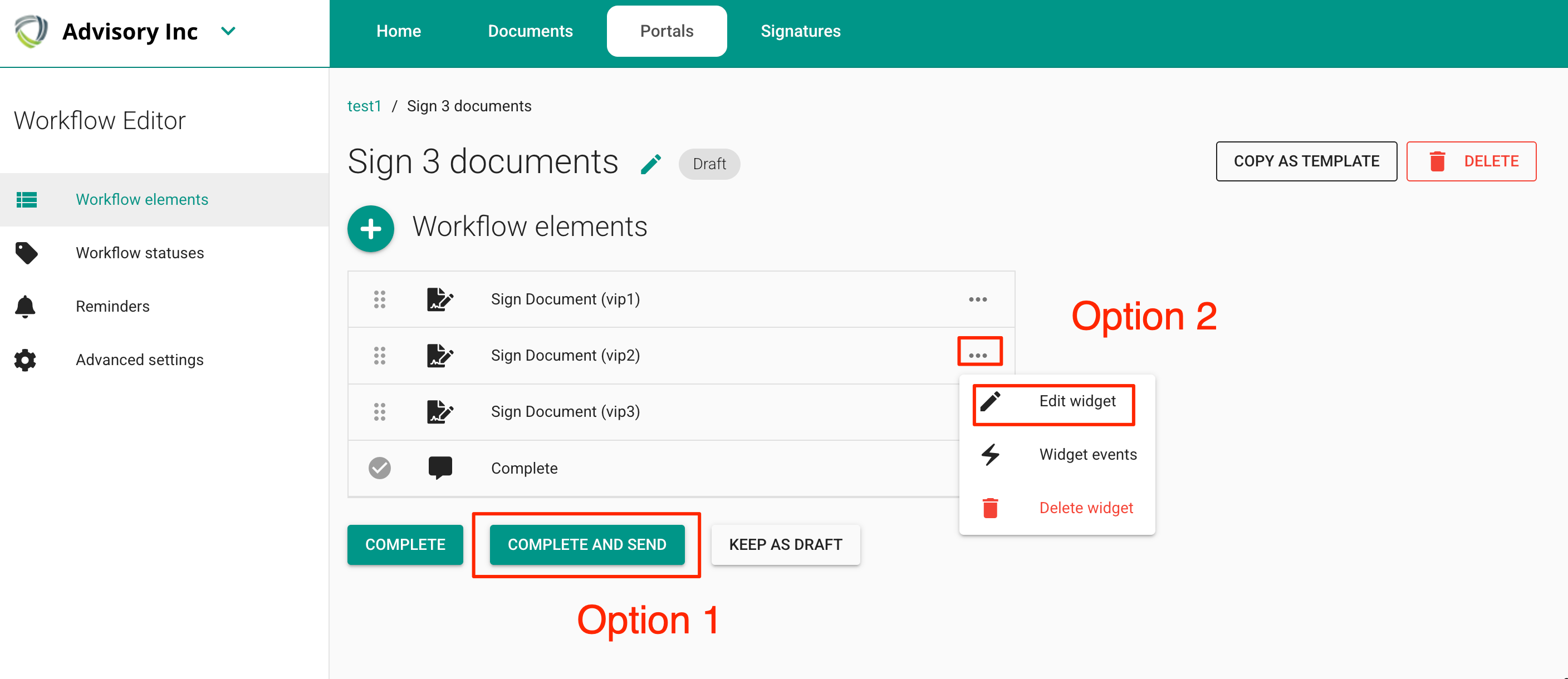 Configuring a workflow when sending multiple documents for signatures to a client by MyDocSafe