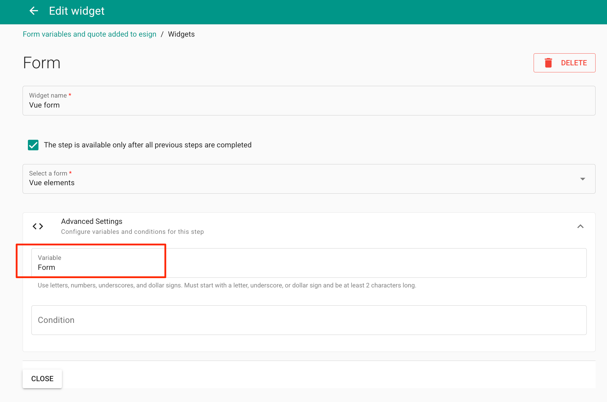Змінна форми в шаблоні робочого процесу MyDocSafe