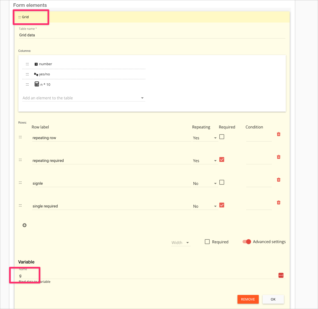 mydocsafe forms - віджет сітки та змінна