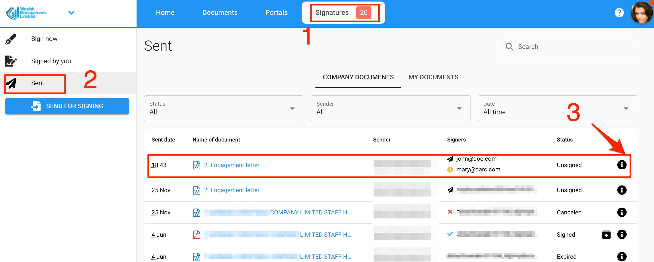 Панель керування статусом підписів 1