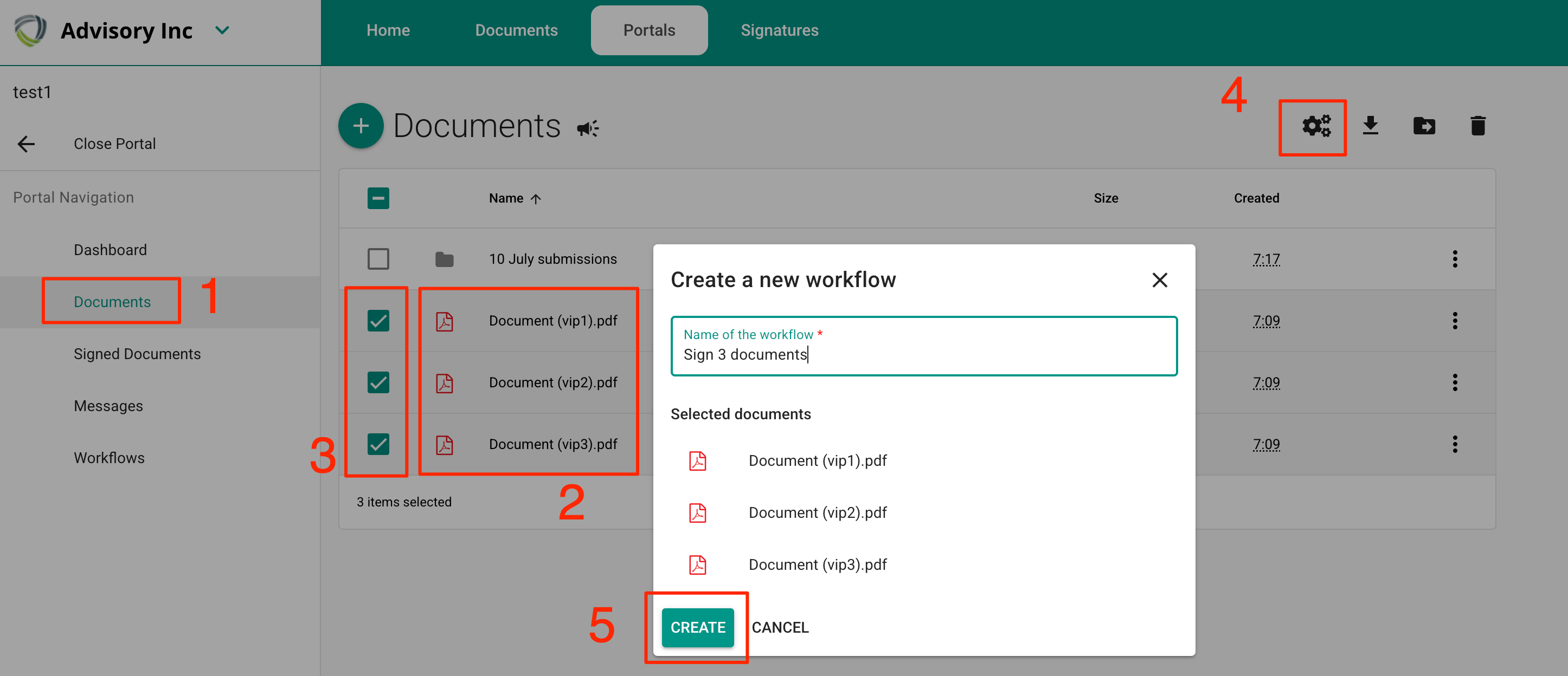 Sending multiple document to a client through a secure portal workflow by MyDocSafe