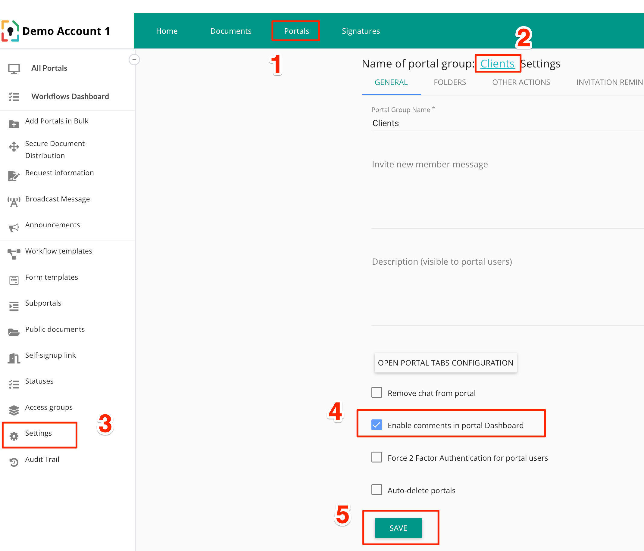 MyDocSafe client portals - turning comments on or off