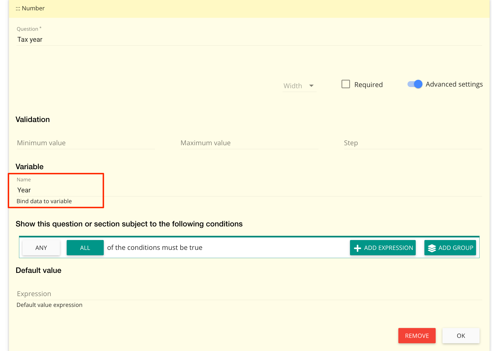 Ім'я змінної у віджеті форми MyDocSafe